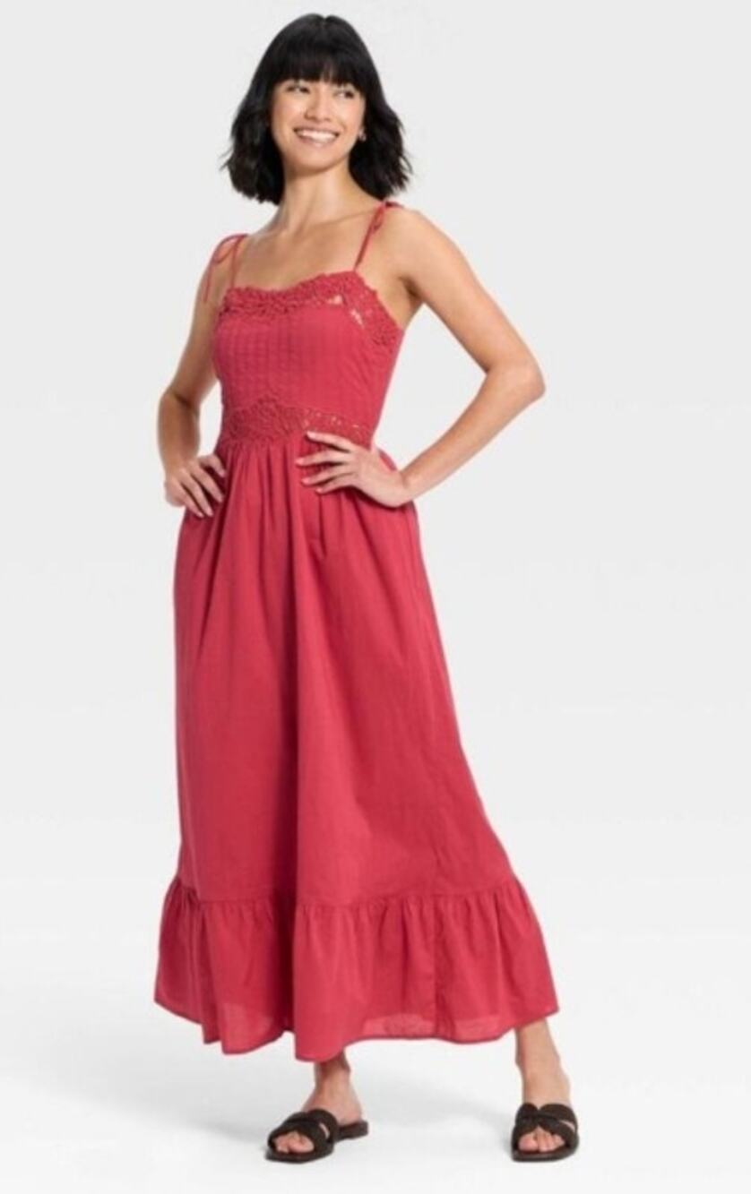 Universal Thread Berry Pink Women's Lace Cami Midi A-Line Dress